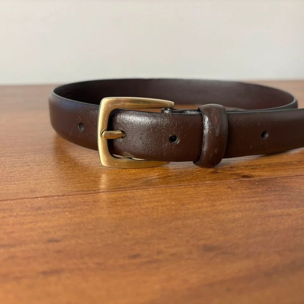 VTG Talbots Kids Genuine Leather Belt Dark Brown Brass Buckle Size 20/50 Classic